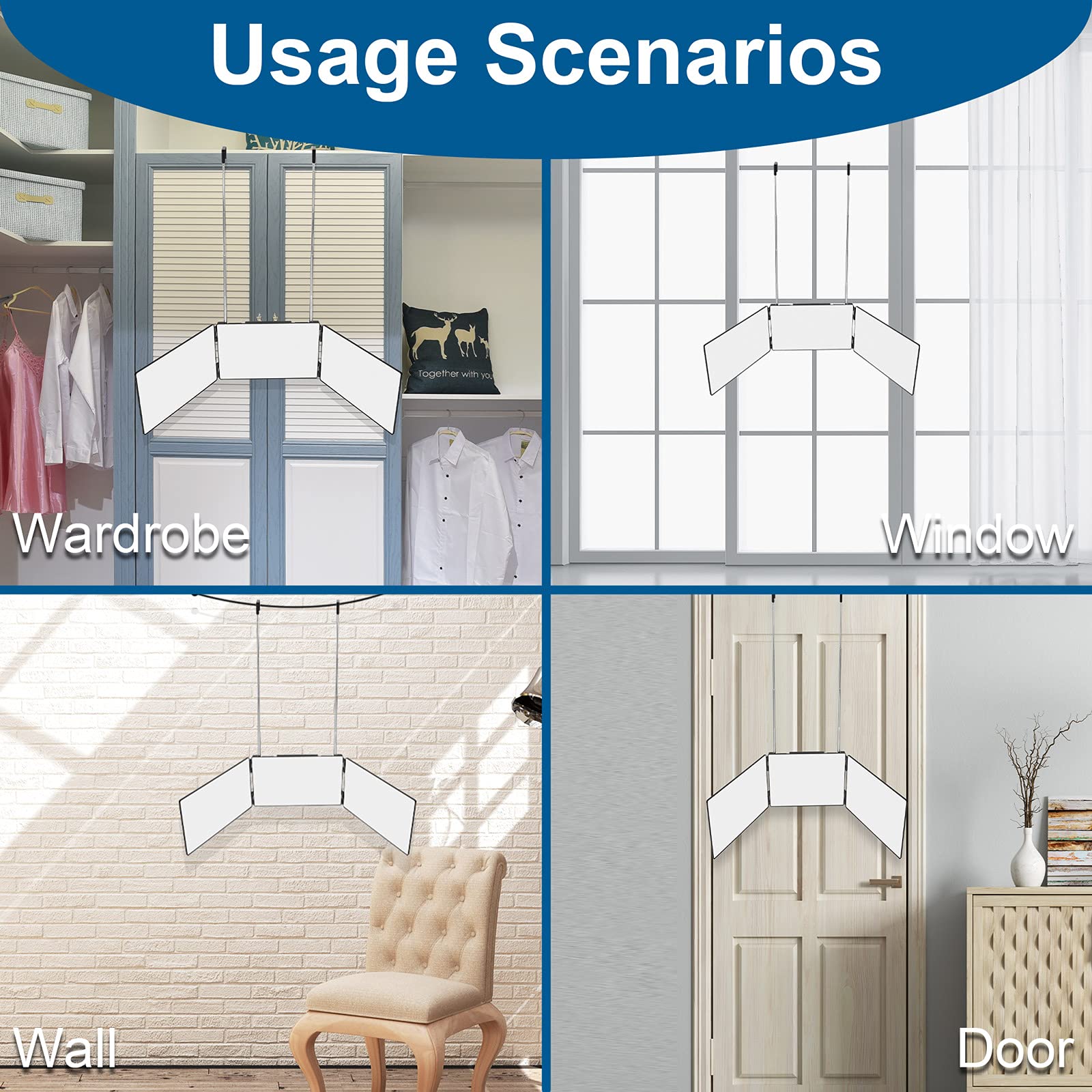 LMZNXCZ 3-Way Mirror adjustable hooks for secure hanging anywhere.