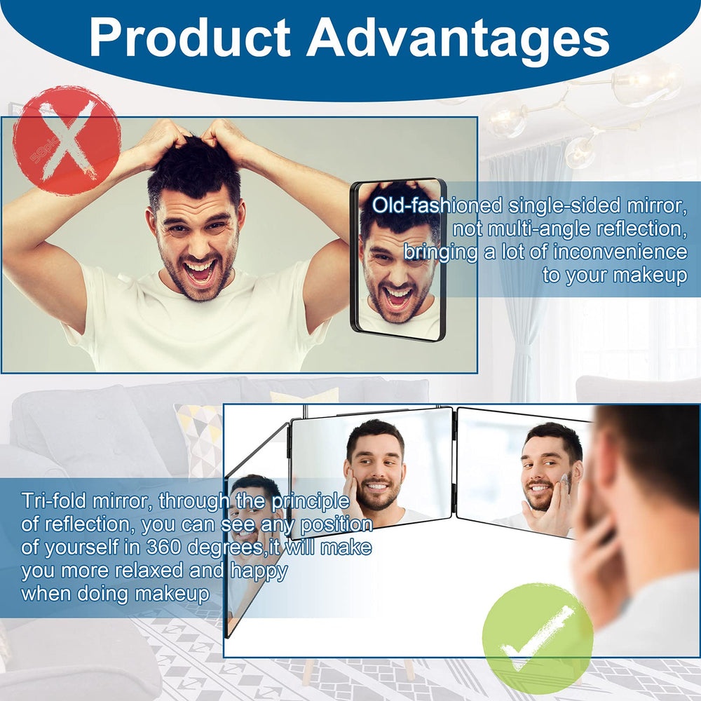 LMZNXCZ 3-Way Mirror includes waterproof barber cape for clean grooming.
