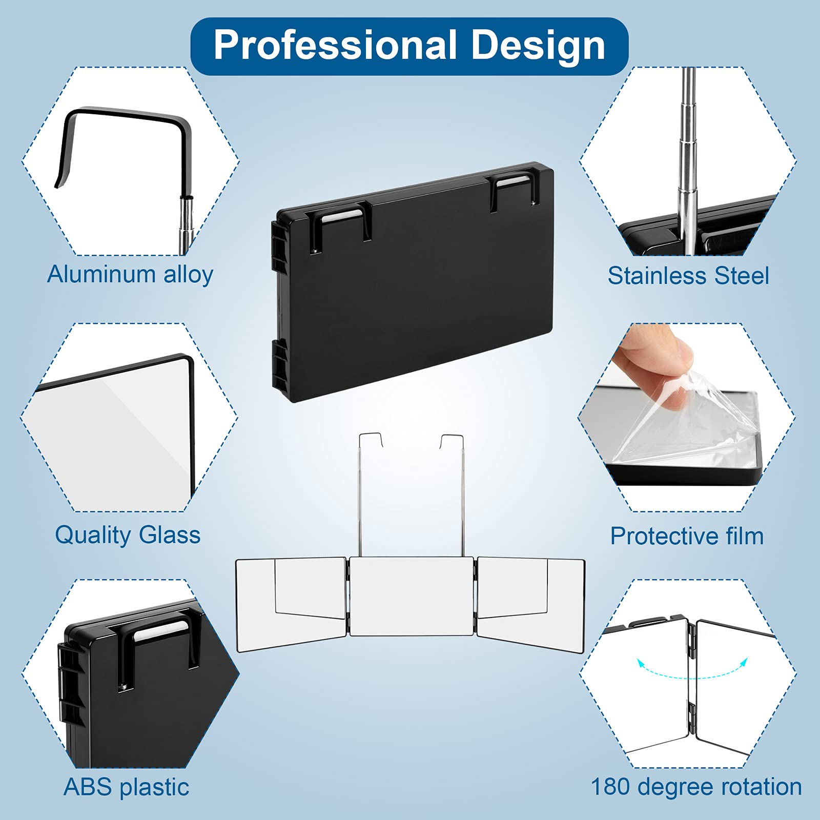 LMZNXCZ 3-Way Mirror tri-fold setup for compact storage.
