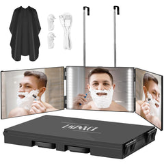 LMZNXCZ 3-way mirror front view shows back-of-head visibility for precise DIY trims