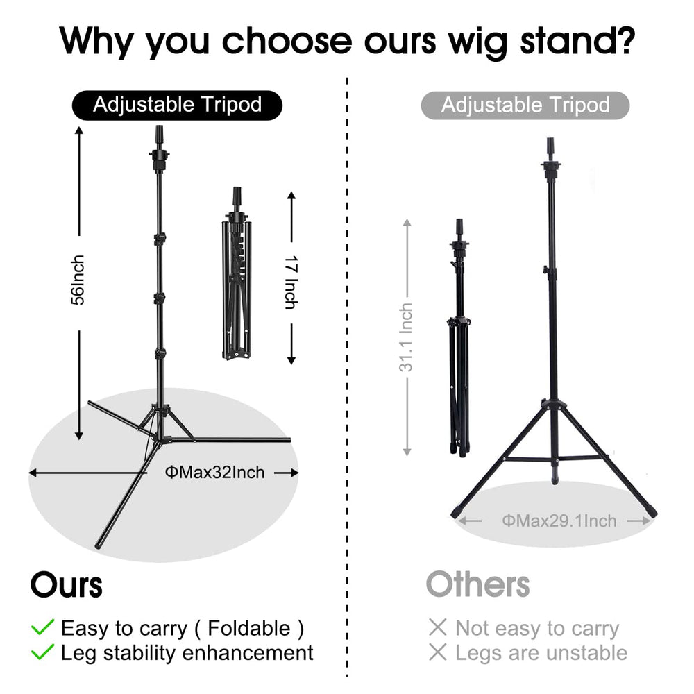 LNASI wig stand with adjustable height for sitting or standing use