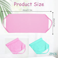 Lnngub stretchable back scrubber with two handles demonstrates reaching difficult areas
