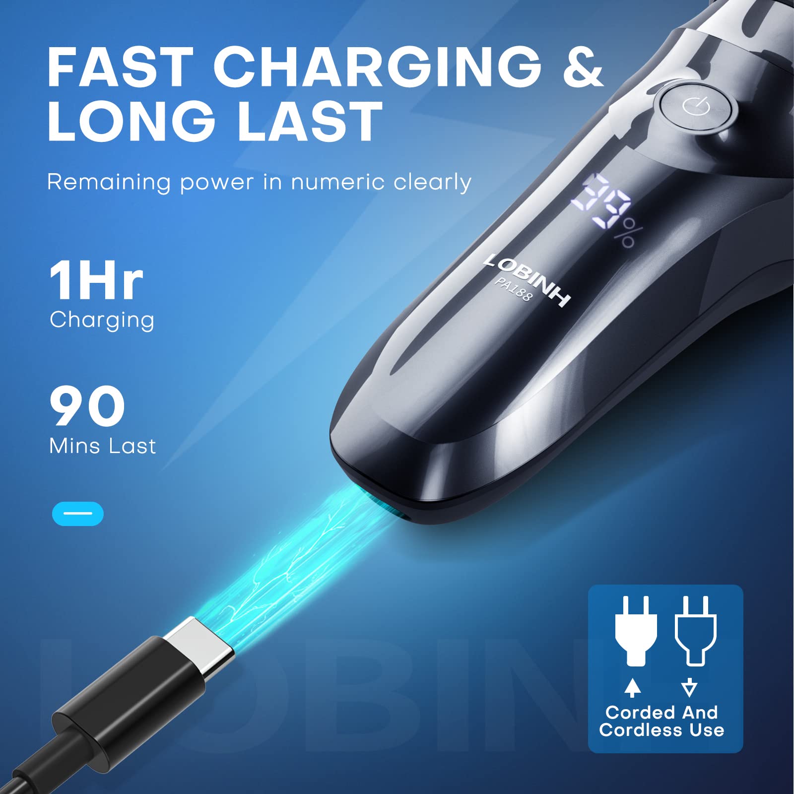 LOBINH waterproof shaver ready for wet and dry shaving