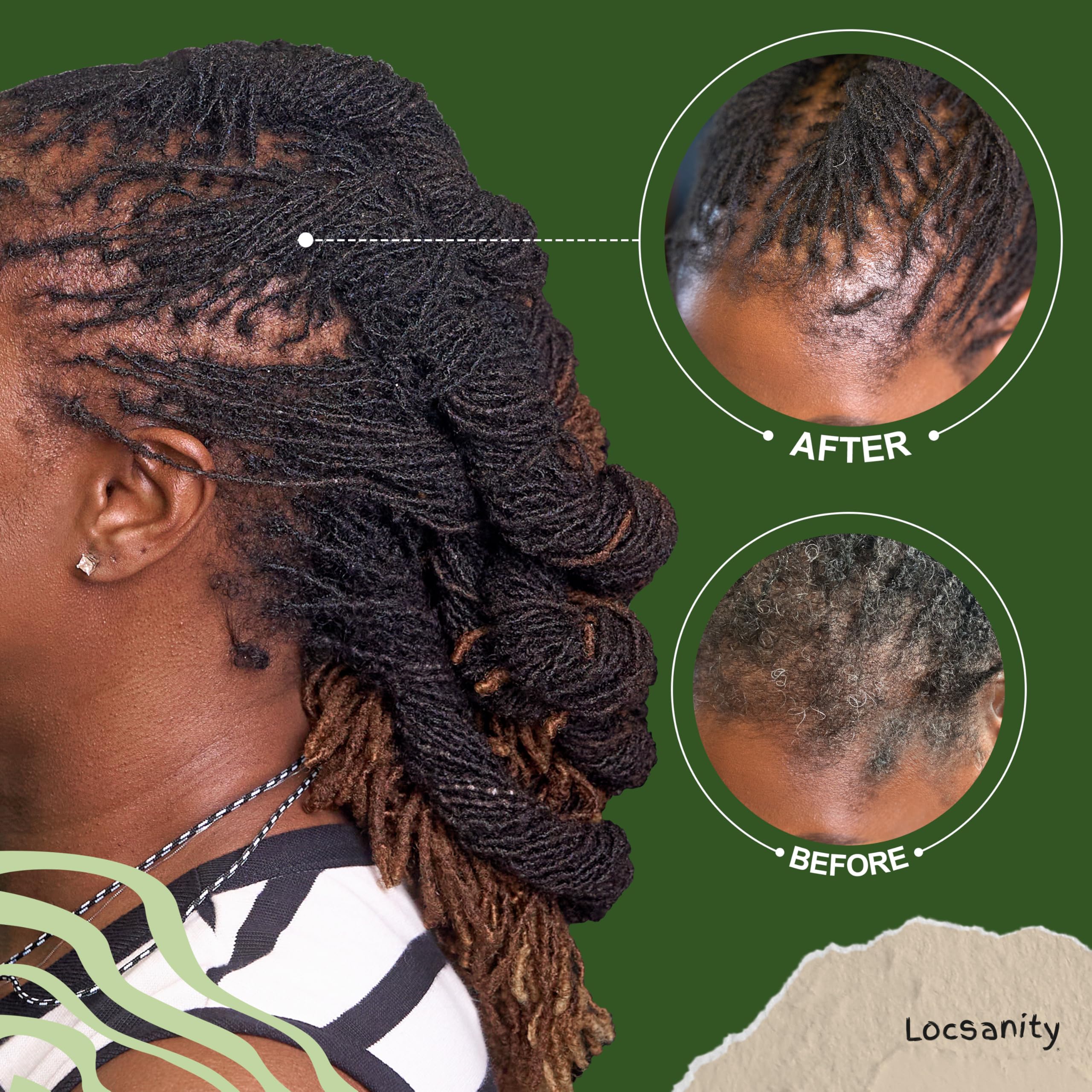 Locsanity curved tool shown beside clean, dry hair ready for starting new locs