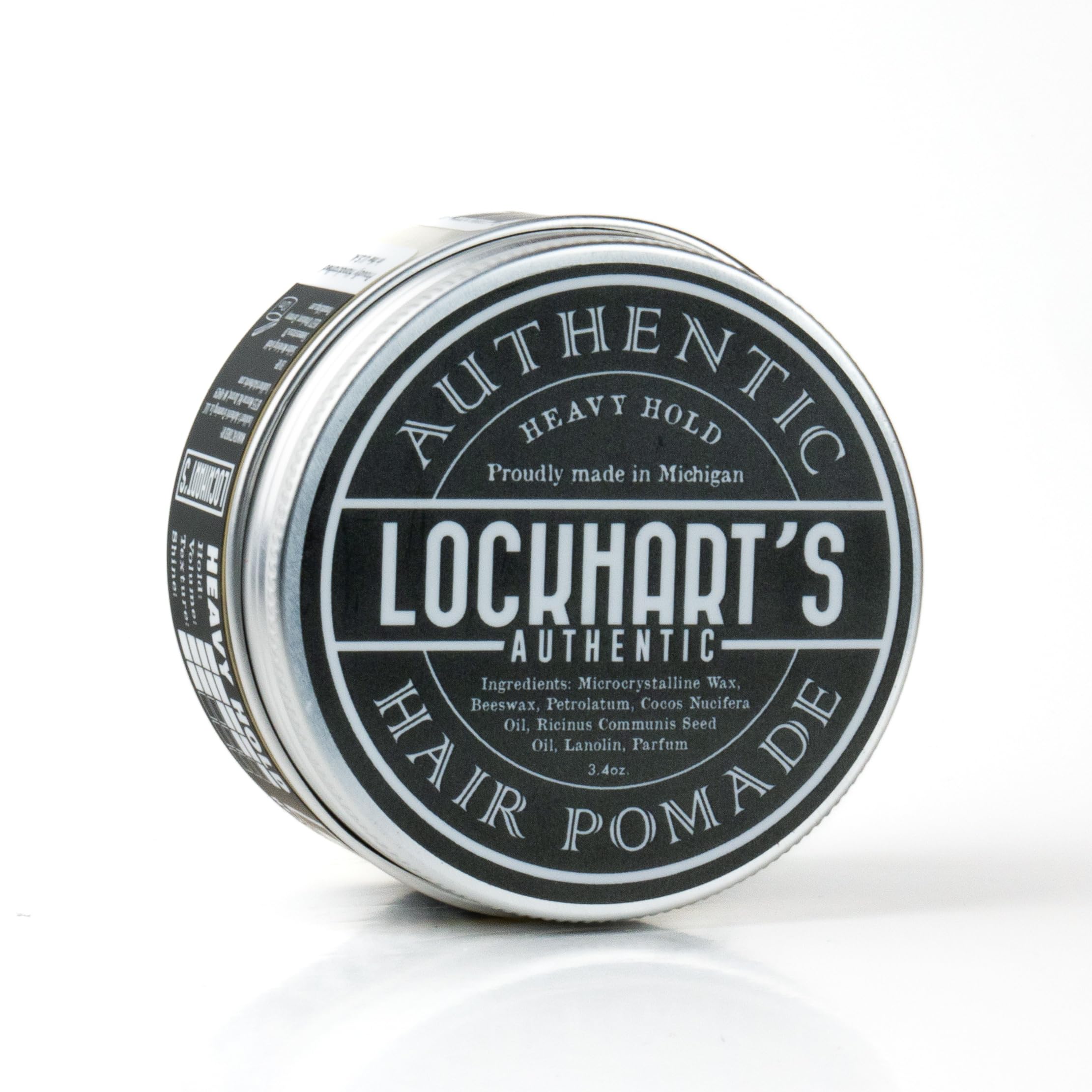 Lockhart's Heavy Hold jar side view showing compact 3.4 oz packaging.