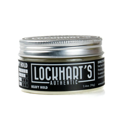 Lockhart's Heavy Hold label close-up highlights coco vanilla scent.