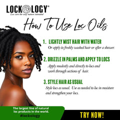 Lockology Loc Moisturizer application demonstrates hydrating coverage for dreadlocks.