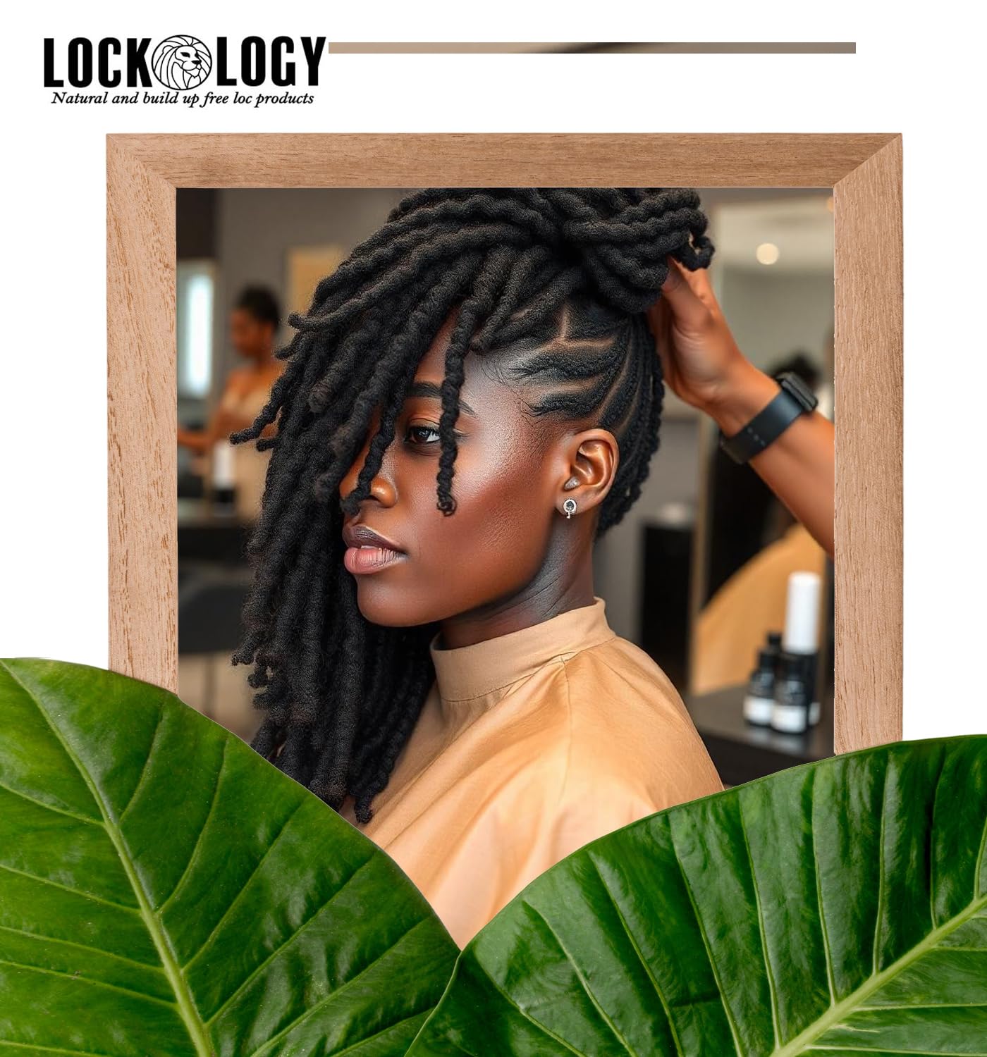 Lockology Peppermint Tea Tree Loc Oil label emphasizes natural ingredients for scalp care.