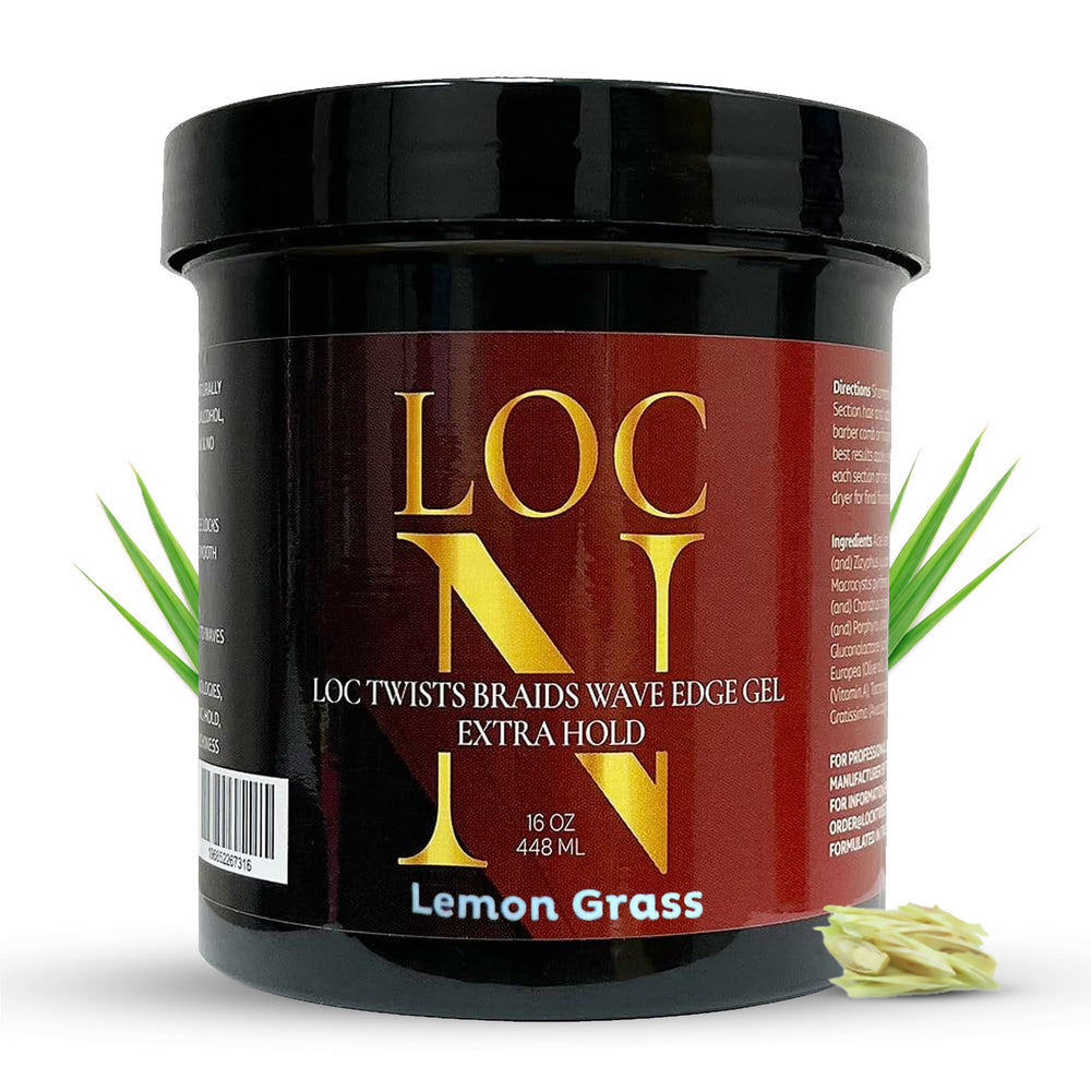 LOCN Hair Gel bottle closeup highlighting lightweight hold for flexible styling.