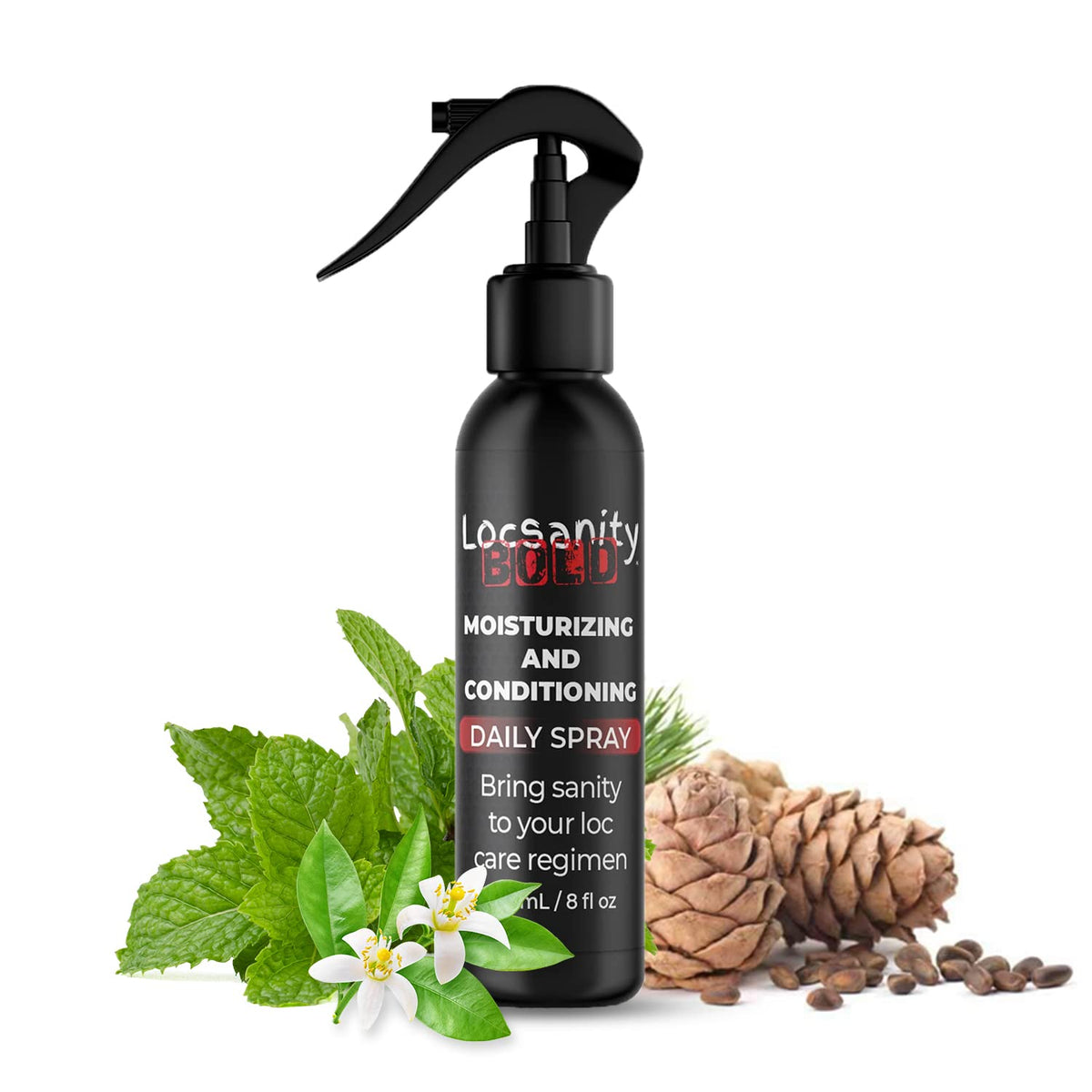 Locsanity BOLD loc spray bottle front ready to hydrate locs