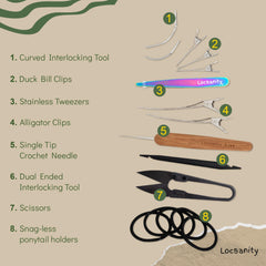 Locsanity dreadlock tool kit medium-locs staged for versatile maintenance.