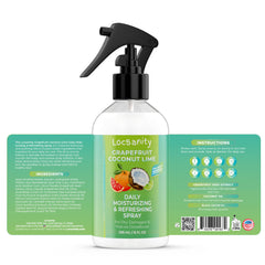 Locsanity Grapefruit Coconut & Lime mist being sprayed refreshes dreadlocks without weighing hair down.