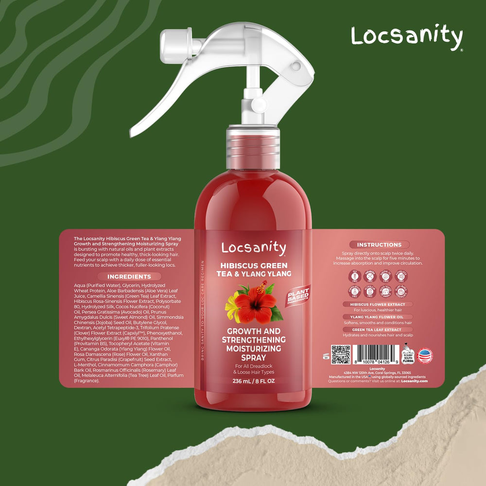 Locsanity Hibiscus Green Tea Spray application on dreadlocks for smoother roots