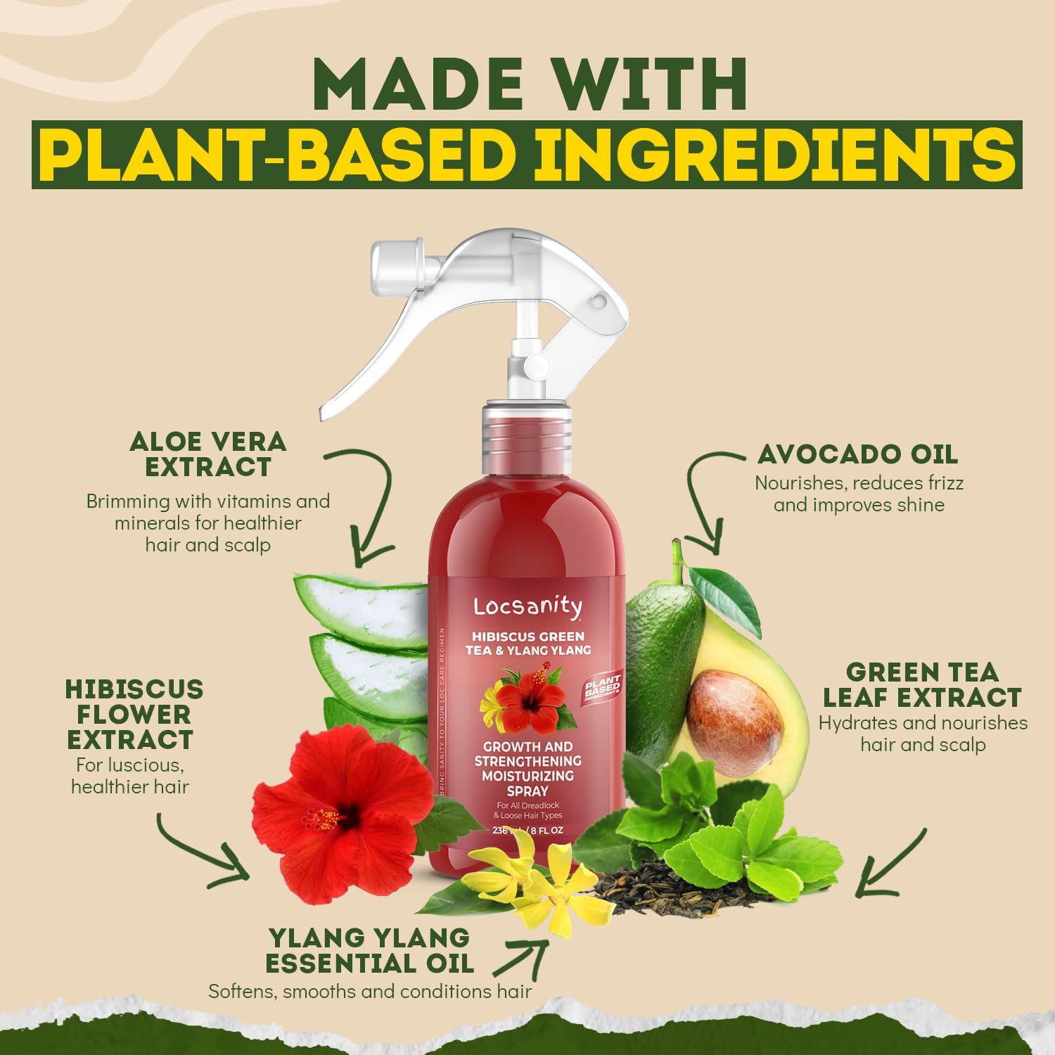 Locsanity Hibiscus Green Tea Spray mist on scalp delivering moisture