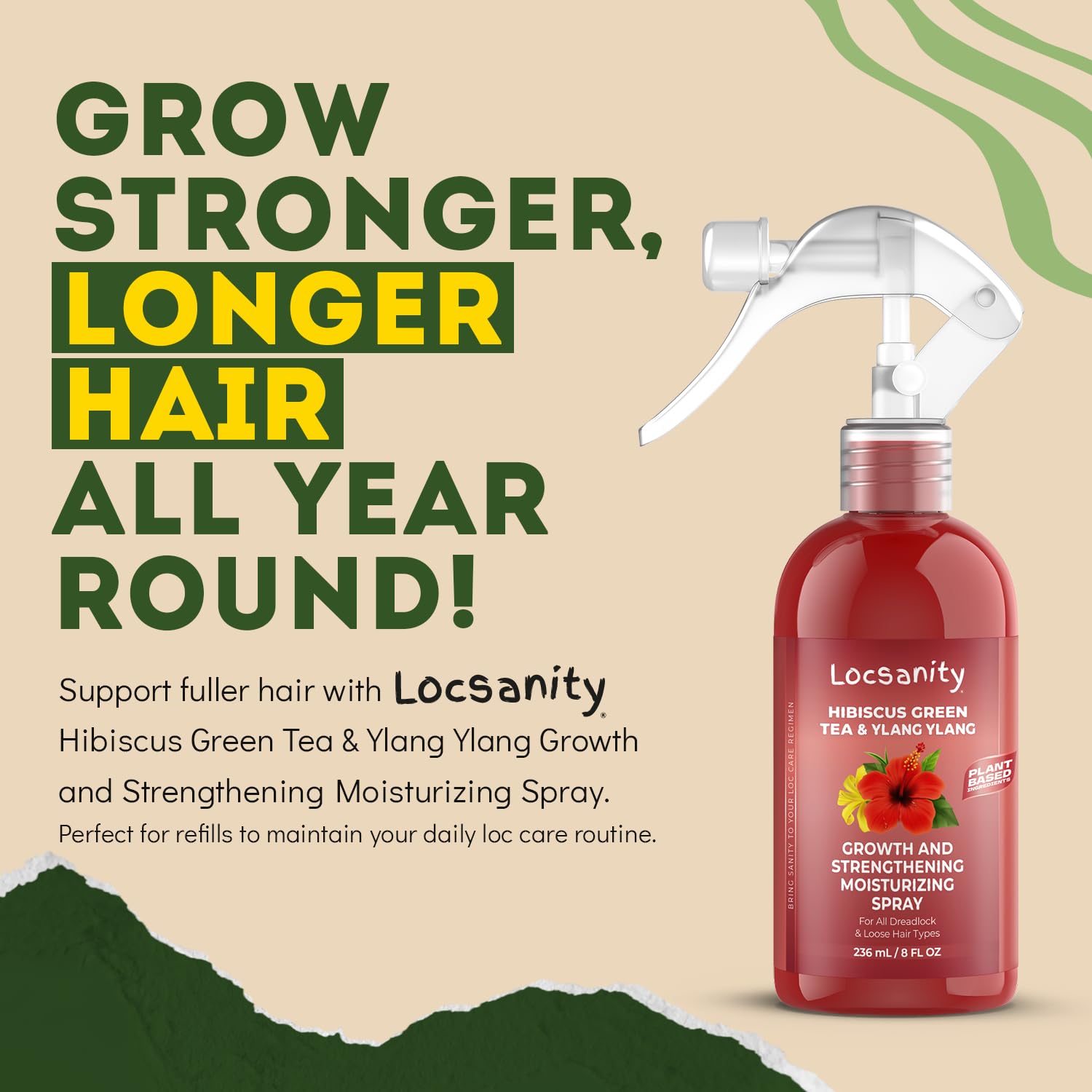 Locsanity Hibiscus Green Tea Spray on loose hair balanced moisture