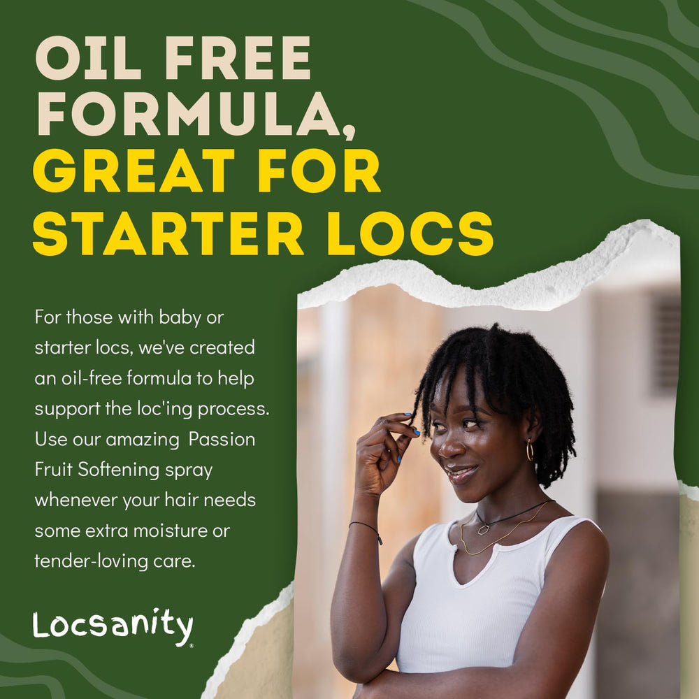 Locsanity loc-softening closeup shows smooth, nourished strands after application.