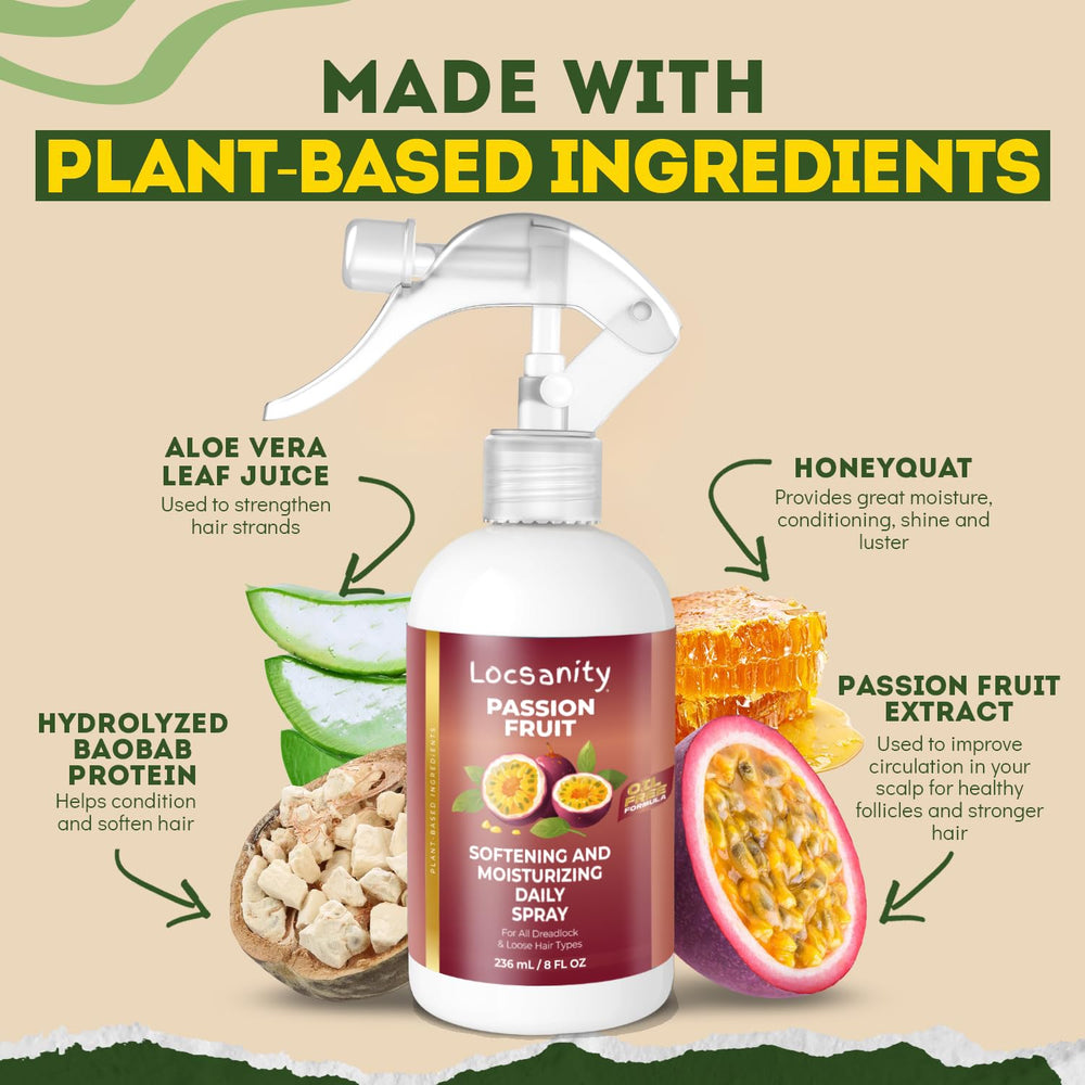 Locsanity natural organic ingredients close-up on bottle highlighting care.