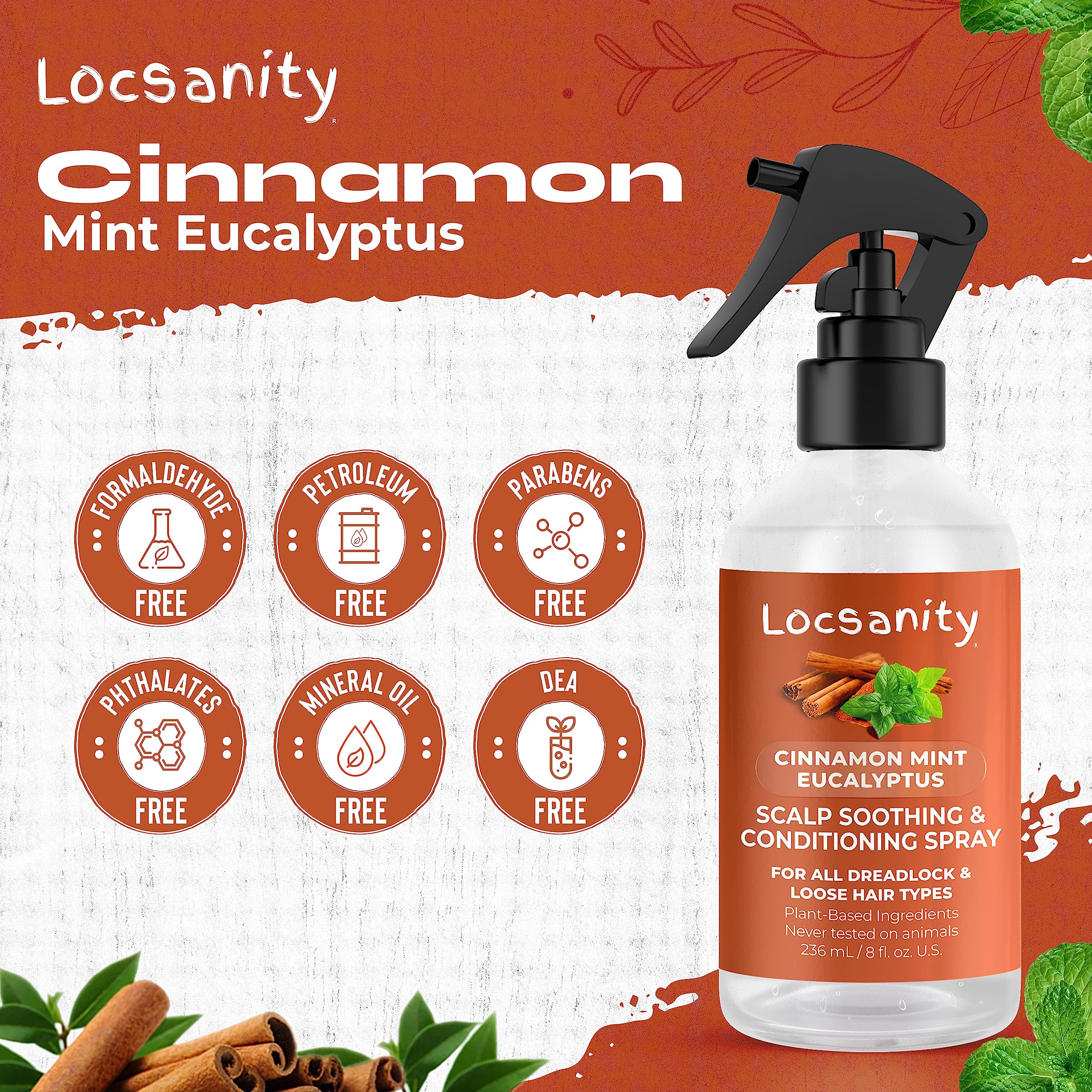Locsanity packaging and ingredients label highlights clean, natural extracts for calming scalp
