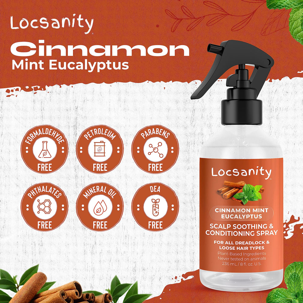 Locsanity packaging and ingredients label highlights clean, natural extracts for calming scalp