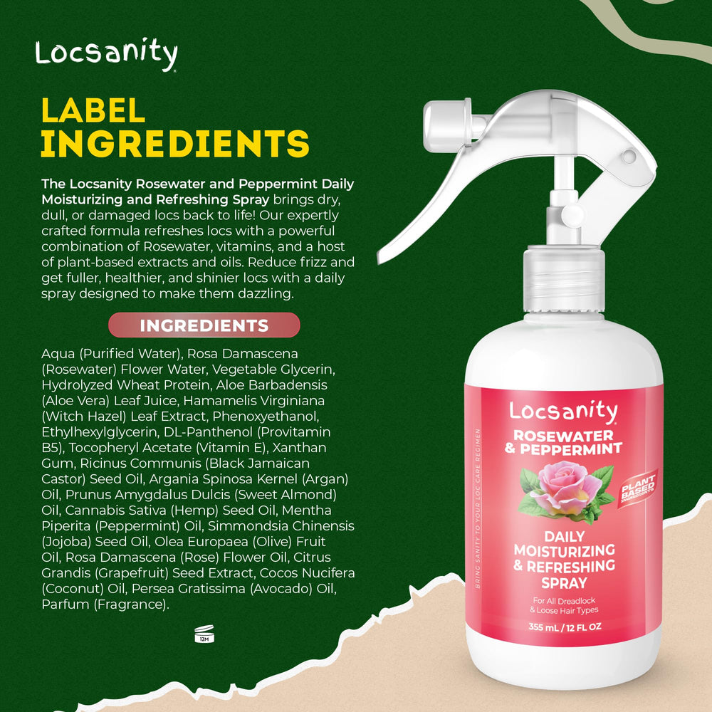 Locsanity peppermint cool image illustrates cooling scalp refreshment during spray.