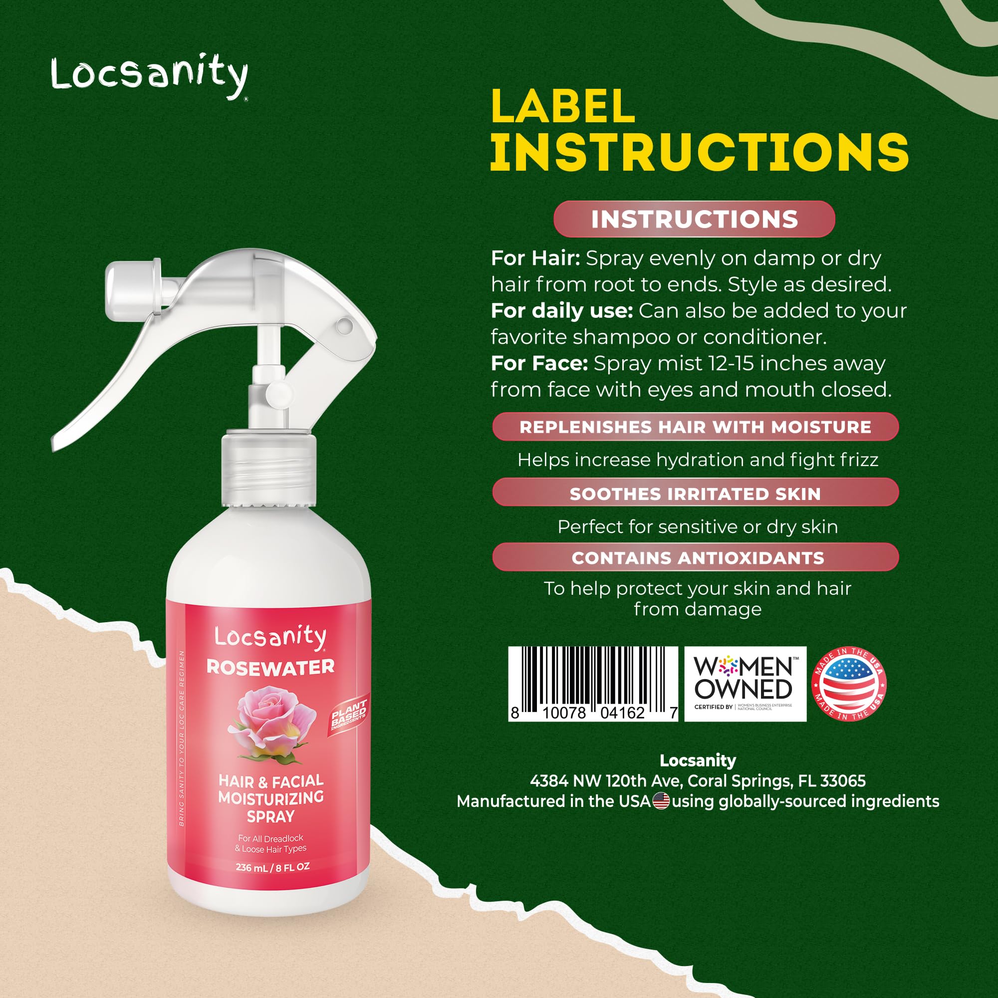 Locsanity rosewater spray on skin balances oil and brightness