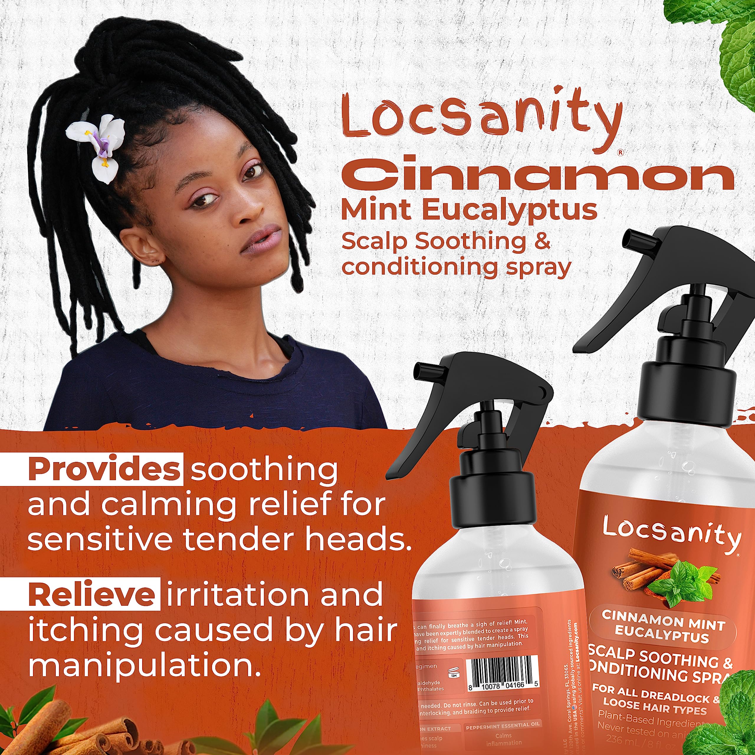 Locsanity refreshing scent of cinnamon mint eucalyptus energizes the scalp during use