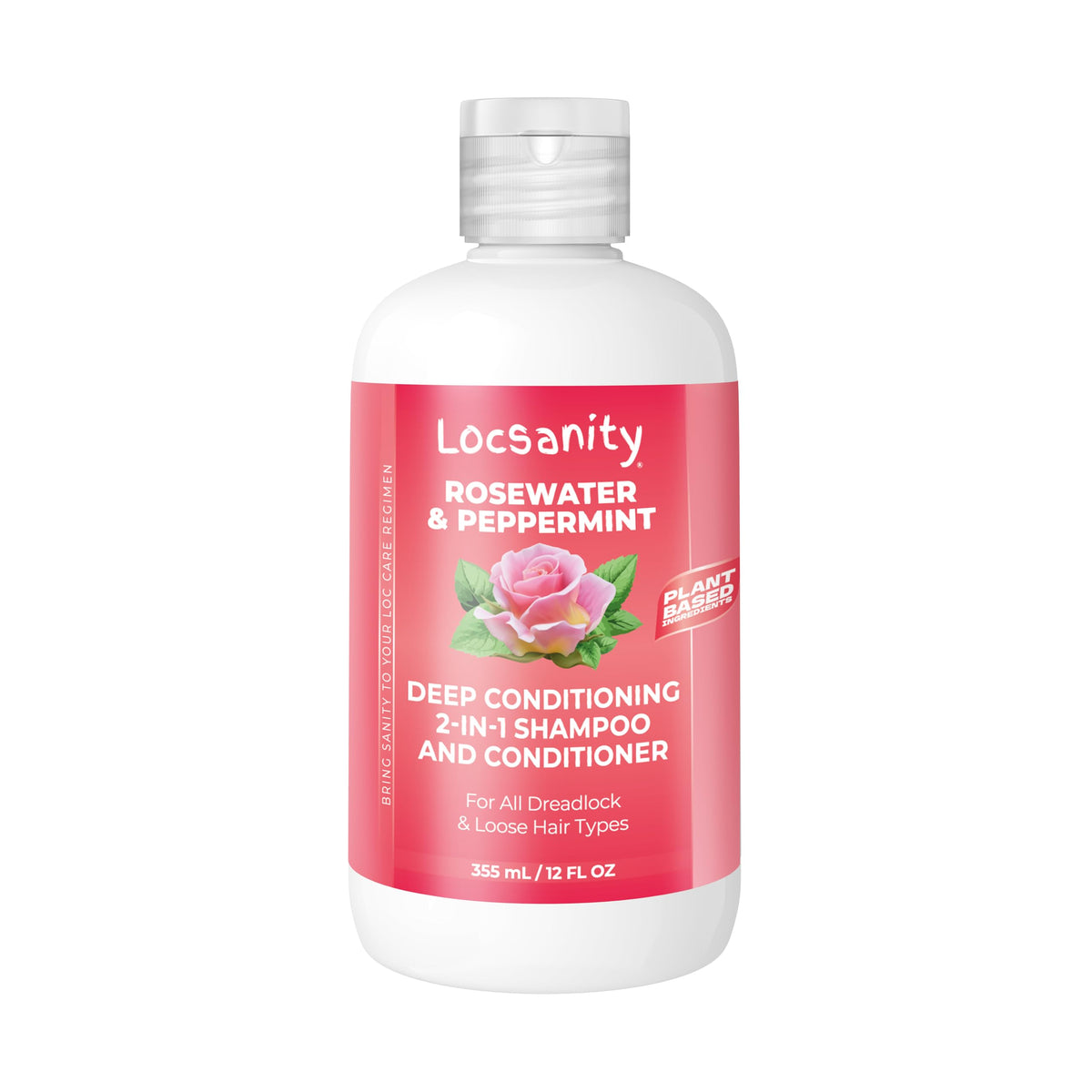 Locsanity Rosewater Peppermint 2-in-1 bottle for a refreshing cleanse and hydration.