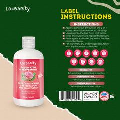 Locsanity Rosewater Peppermint 2-in-1 bottle pouring captures easy wash routine.