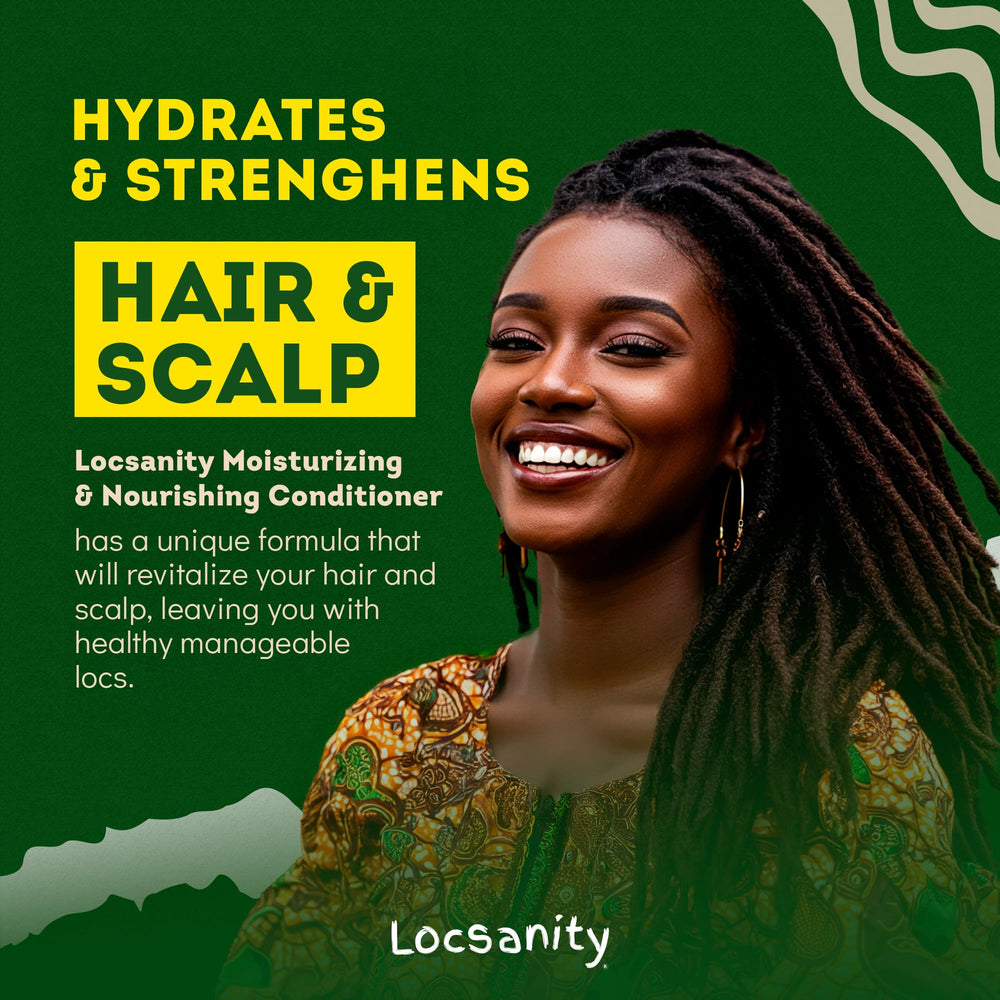 Locsanity Rosewater Peppermint 2-in-1 hair-lather shows moisturized, residue-free locs.