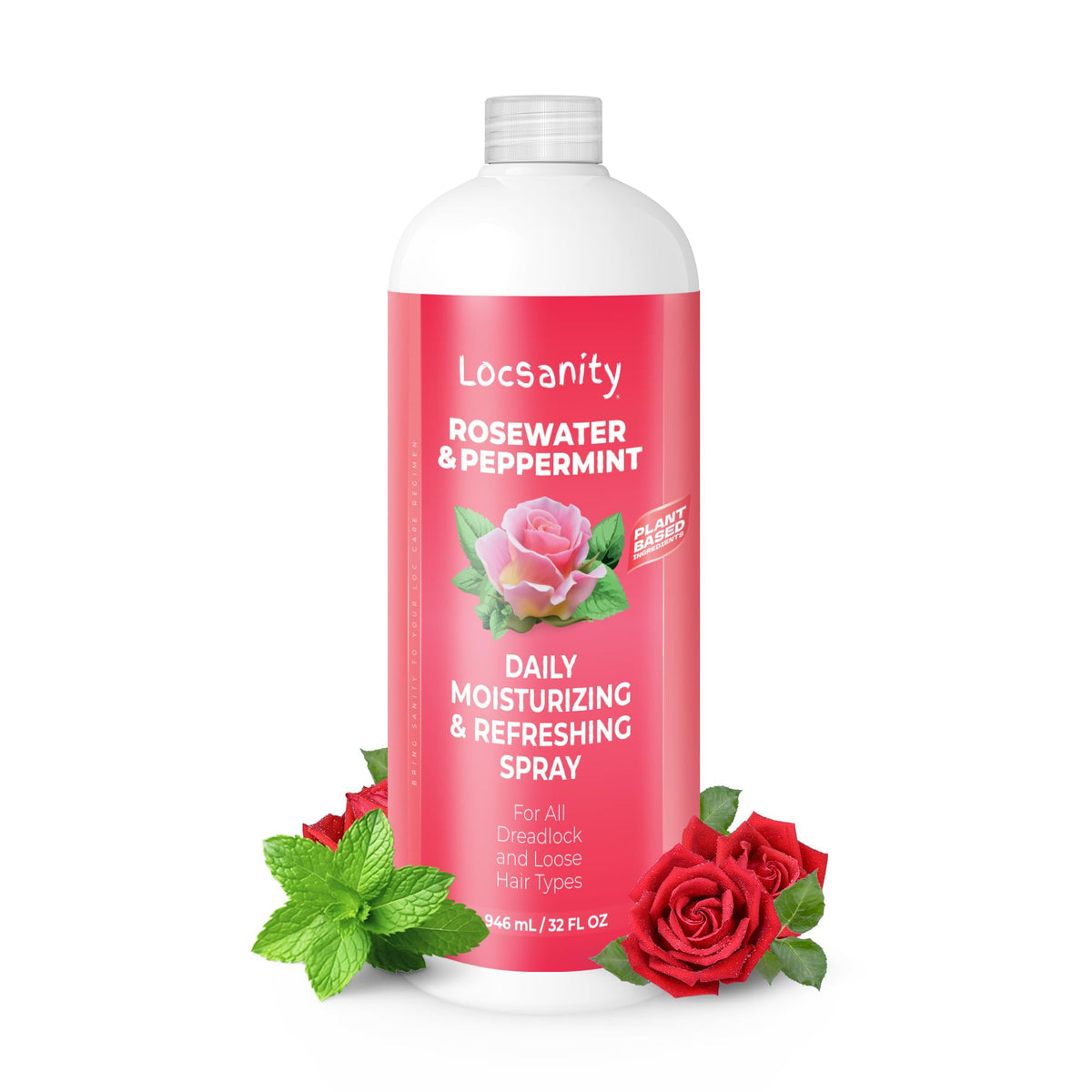 Locsanity Rosewater Peppermint daily spray bottle showing daily moisture and scalp refresh