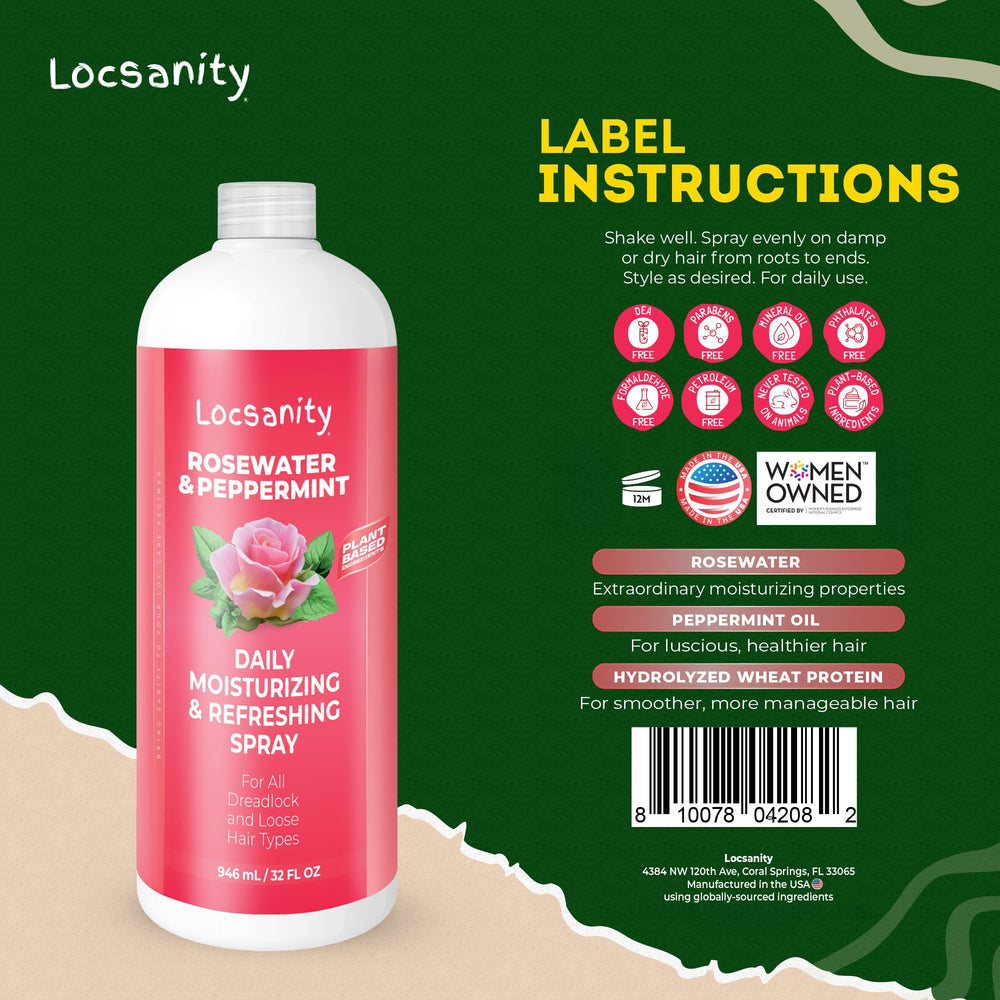 Locsanity Rosewater Peppermint spray cap demonstrating even distribution for healthy locs