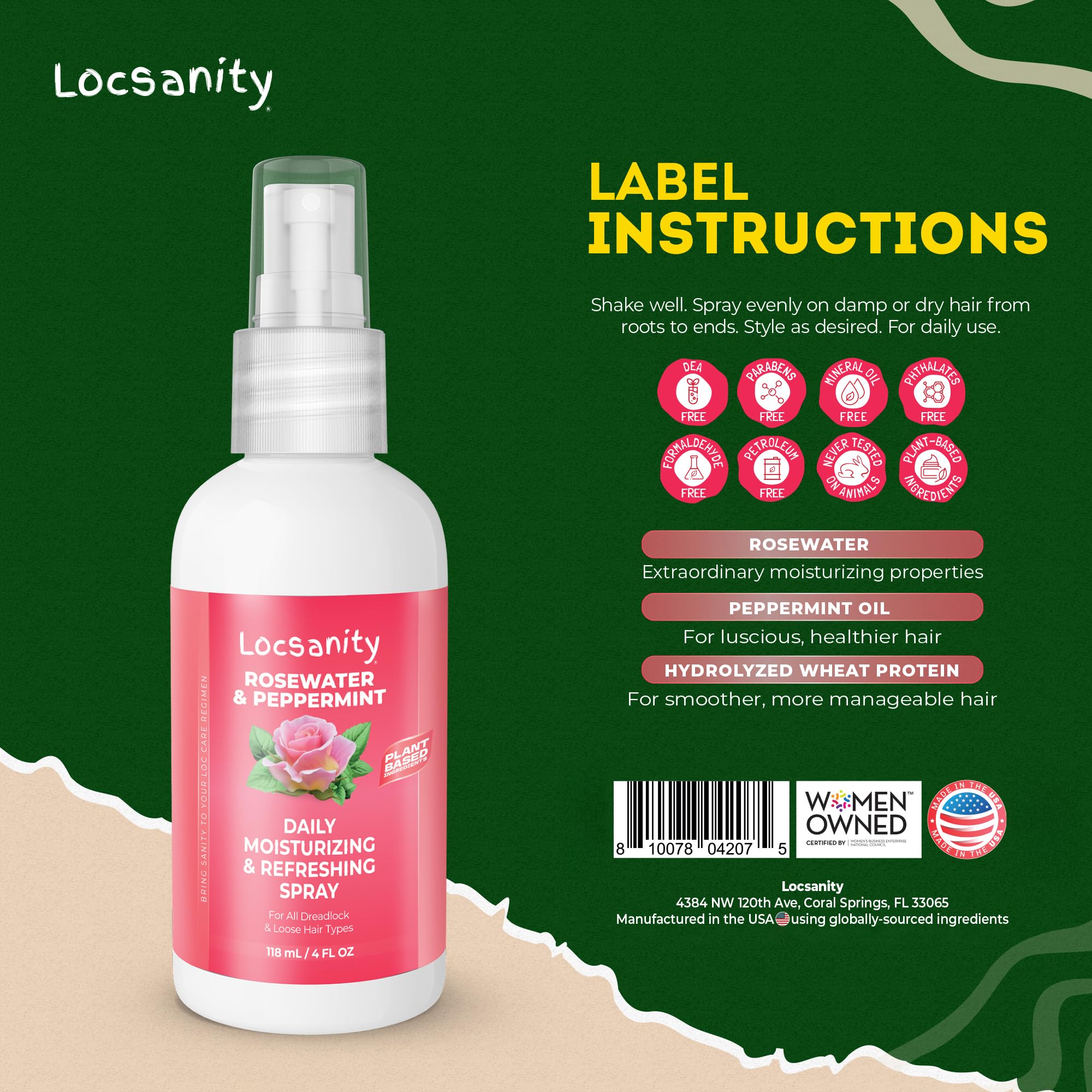 Locsanity rosewater peppermint spray mist on locs demonstrates scalp refresh and buildup reduction