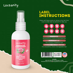 Locsanity rosewater peppermint spray mist on locs demonstrates scalp refresh and buildup reduction