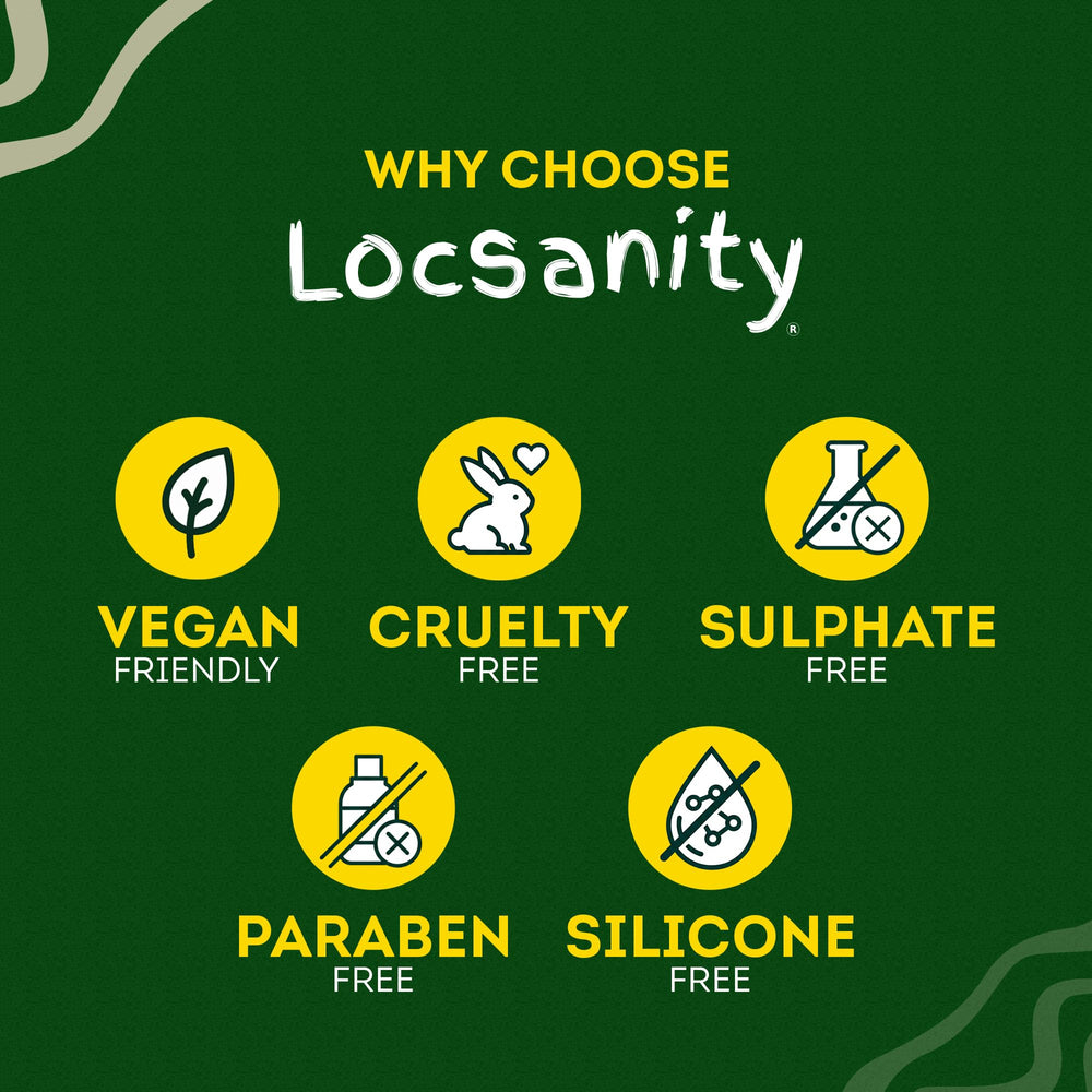 Locsanity sizes visual with 4oz, 8oz, 12oz, and 32oz options.