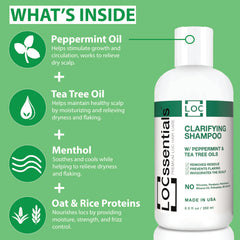 LOCssentials Clarifying Shampoo pump dispenser highlights easy, residue-free cleansing routine.