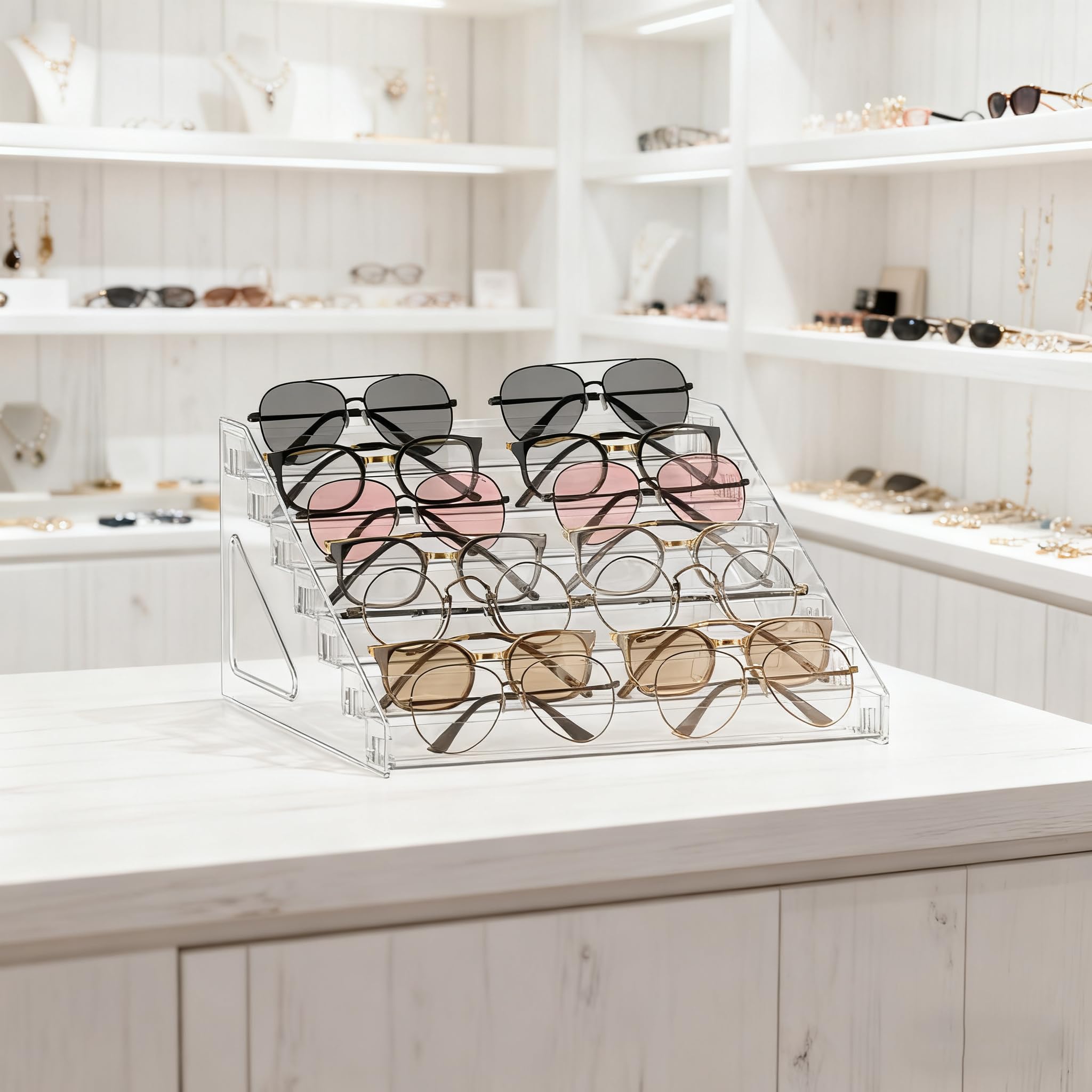 LoengMax durable corner-polished acrylic prevents scratches while showcasing eyewear.