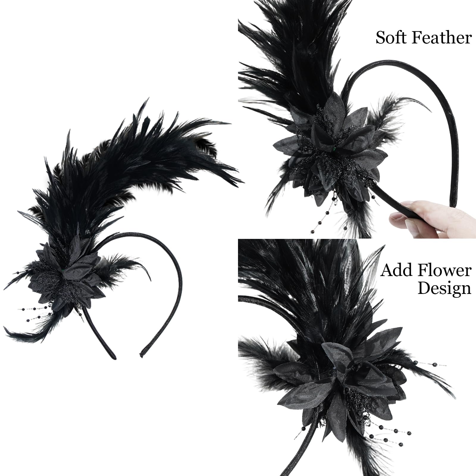 Loieryk Feathers Fascinator Headband adjustable wire for versatile shapes at parties.