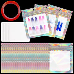 Lokyango nail packaging bags holographic closeup showcases rainbow glow for premium presentation.