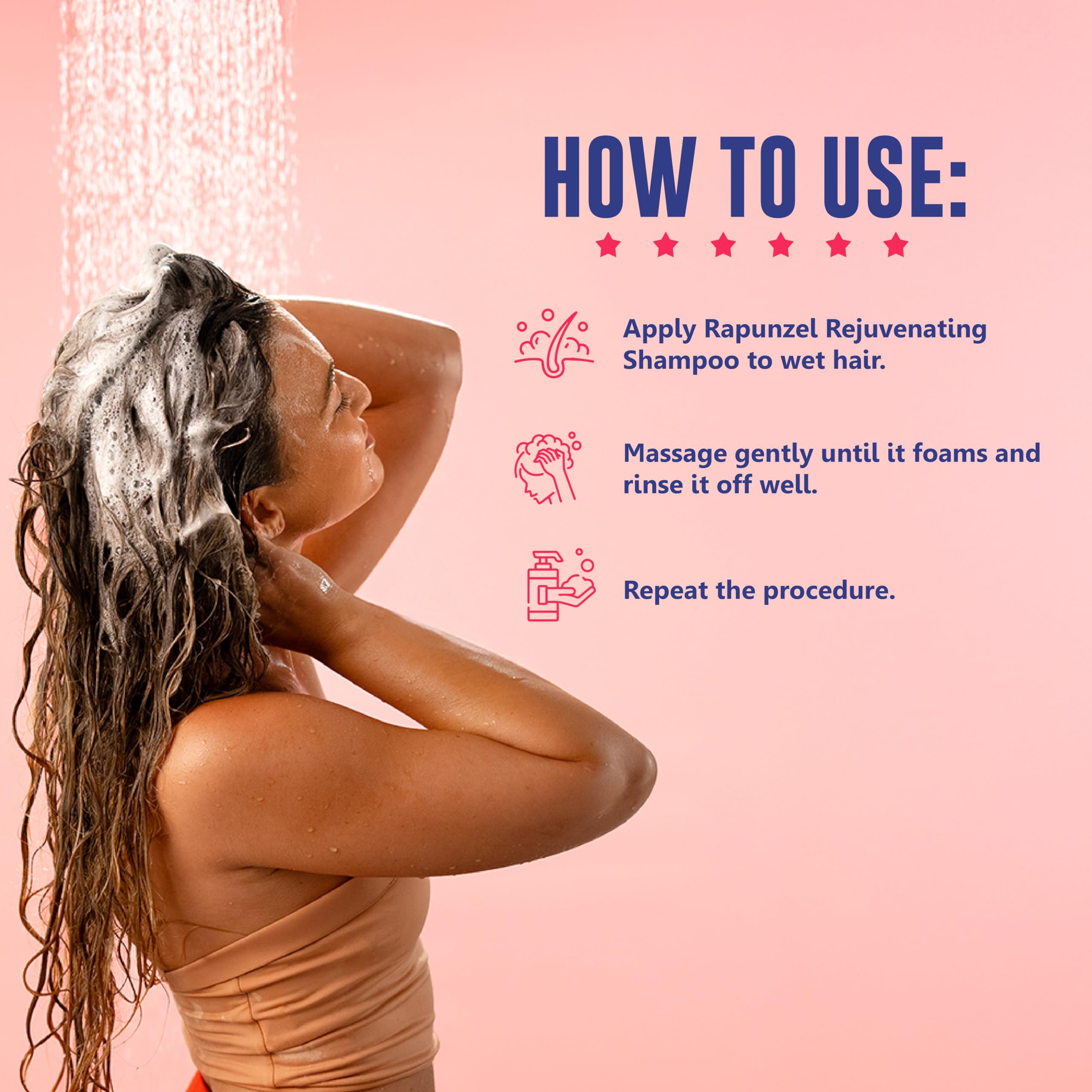 Lola From Rio Rapunzel shampoo on damp hair, illustrating gentle cleansing and moisture balance