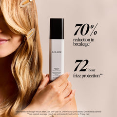LolaVie Perfecting Leave-In application close-up demonstrates ready-to-use formula for heat protection.