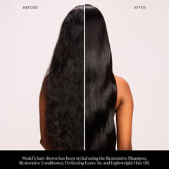 LolaVie Perfecting Leave-In on damp hair ready for detangling and styling.