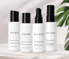 LolaVie Restorative Shampoo travel mini highlighting bond-building cleanse for stronger-looking hair