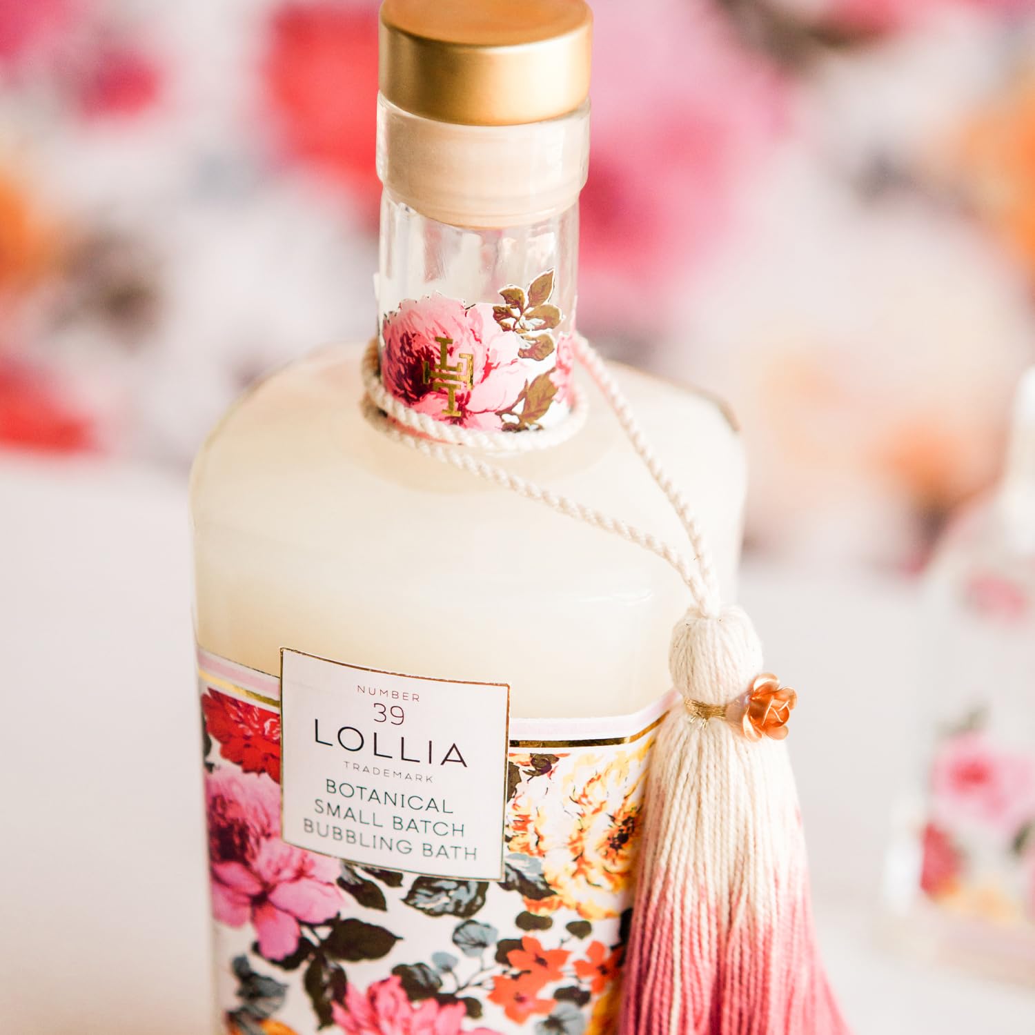 Lollia Always in Rose bottle with gold accents evokes spa-like luxury at home.
