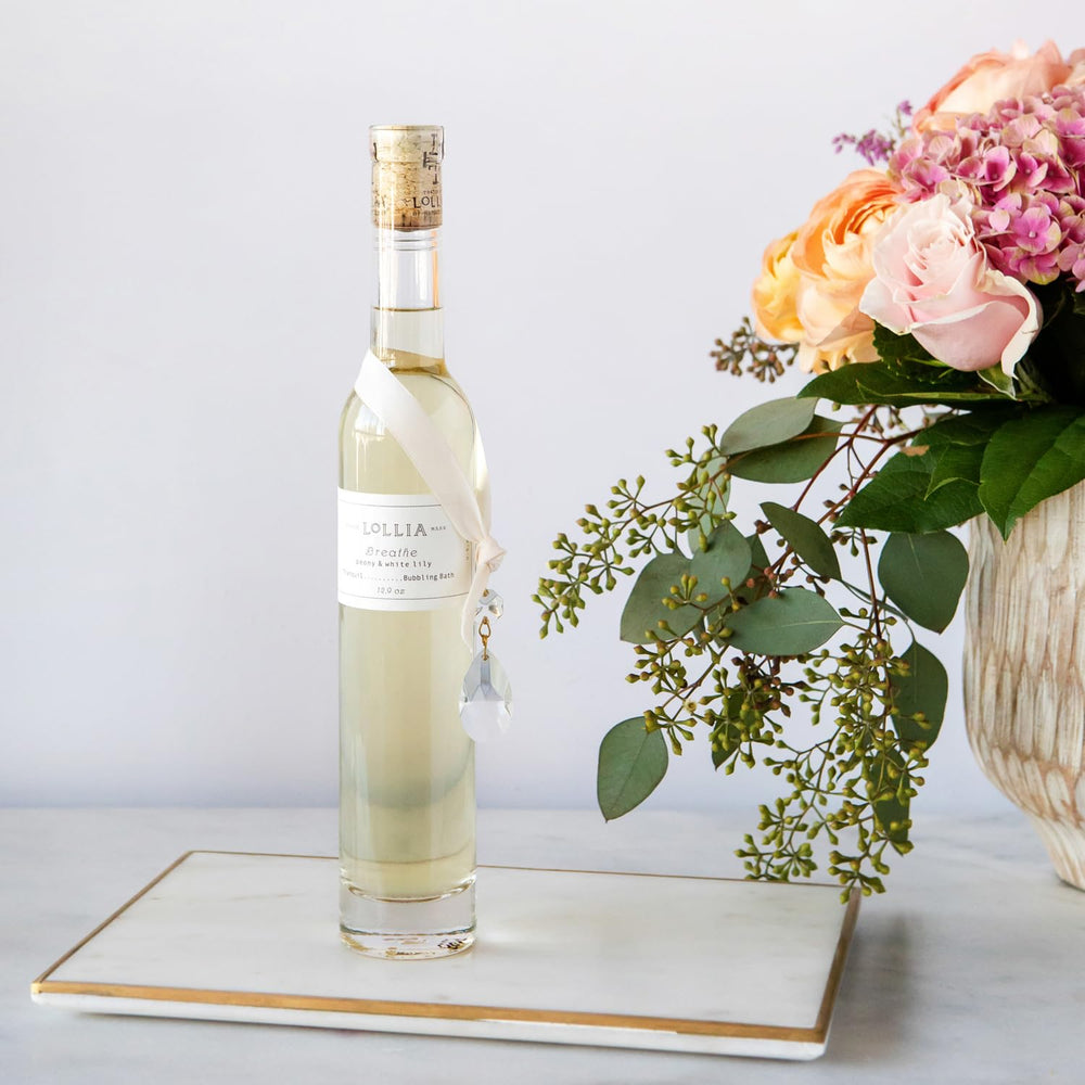Lollia Breathe peony and white lily fragrance enhances relaxation rituals
