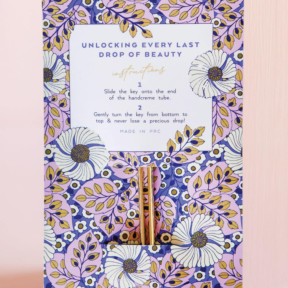 LOLLIA key tucked in floral card pocket ready to gift and display benefit