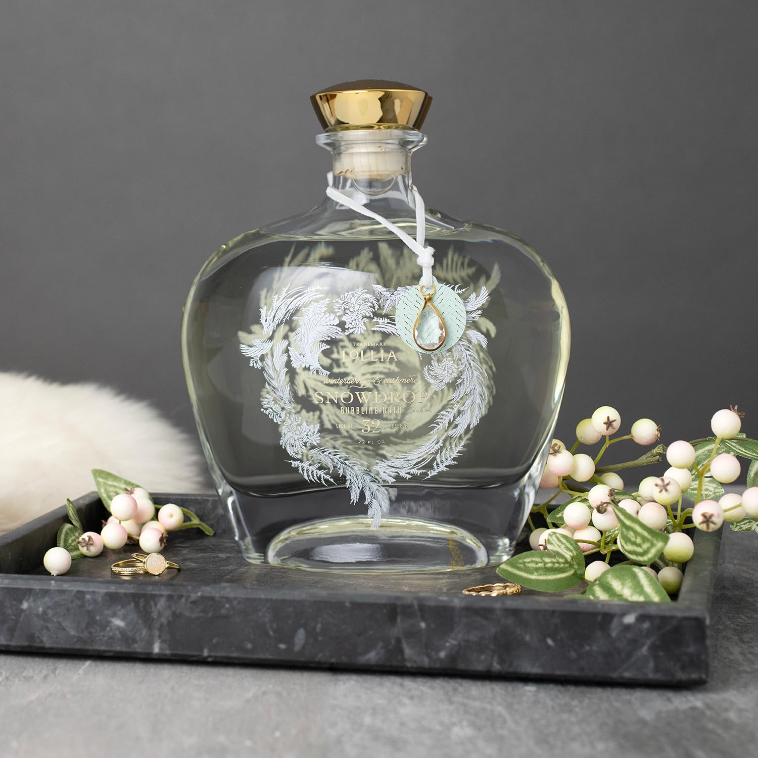 LOLLIA Snowdrop bathroom setup invites a luxurious, relaxing soak ritual.