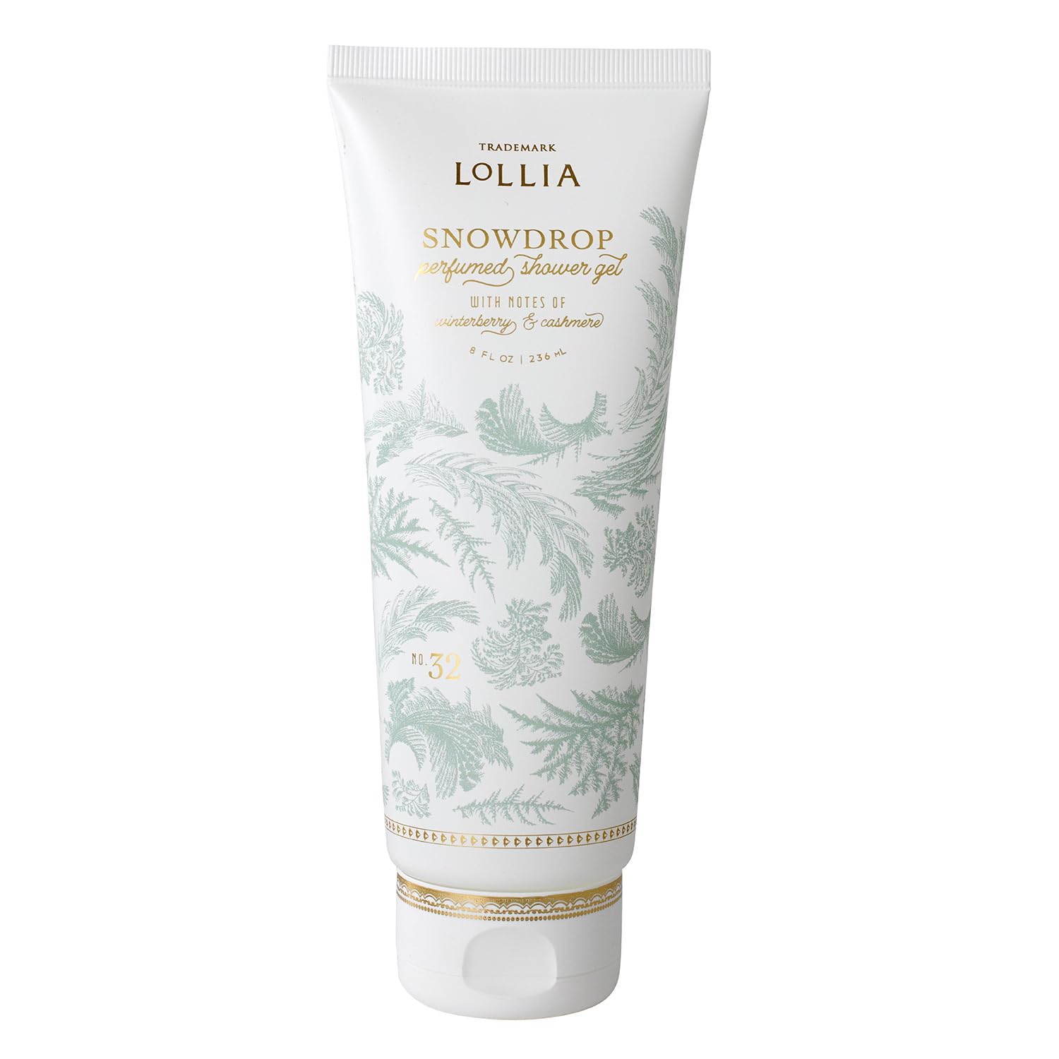 LOLLIA Snowdrop Shower Gel packaging with frost details for a luxe shower routine