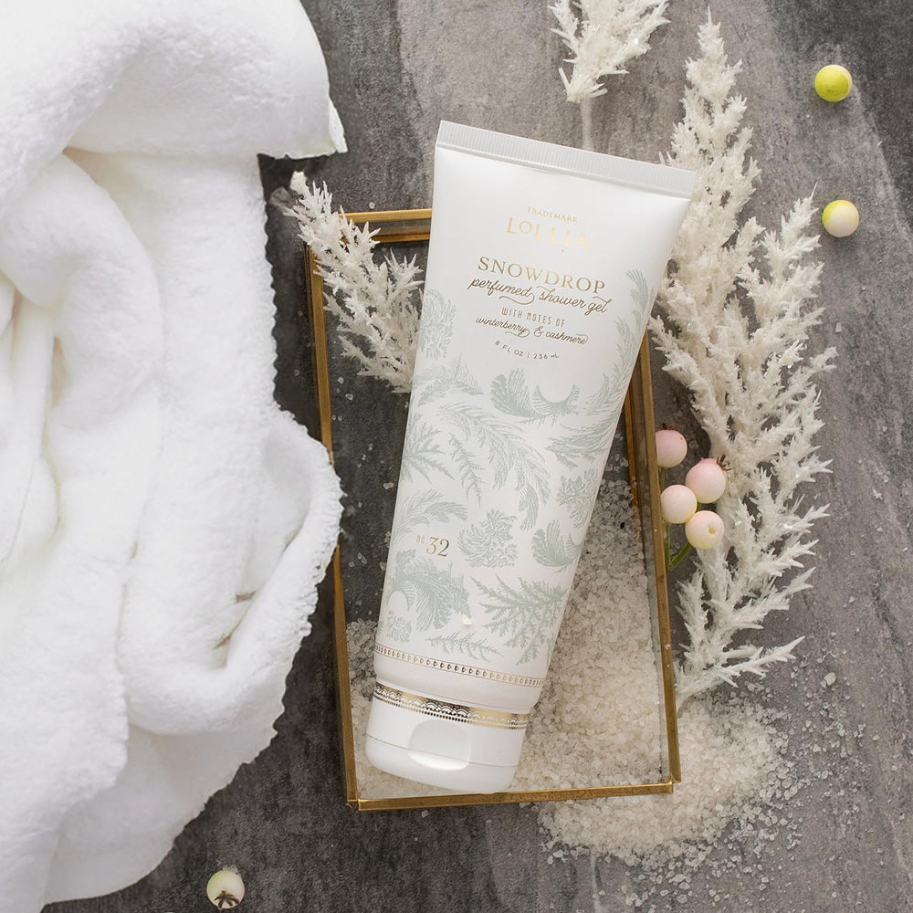 LOLLIA Snowdrop Shower Gel with shea hydration blend for smooth skin