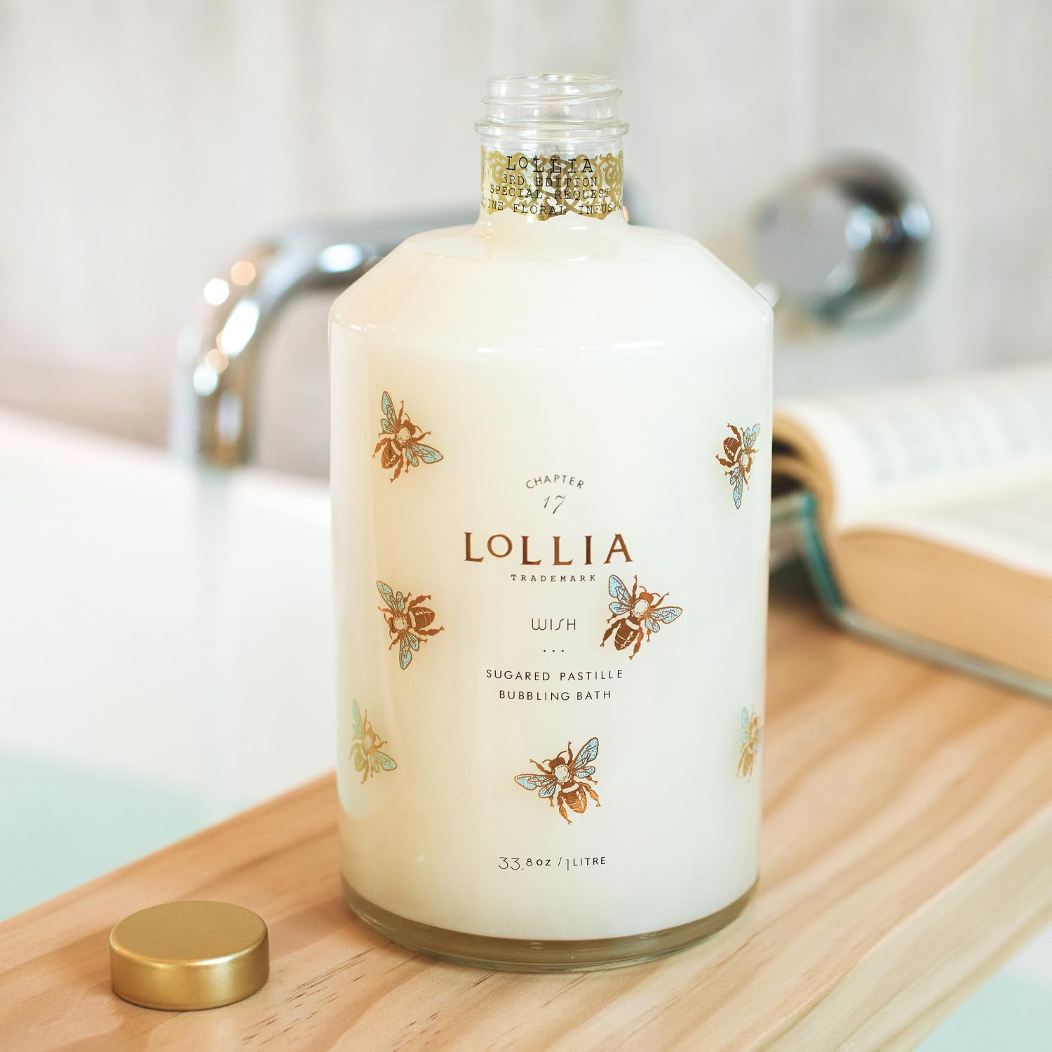LOLLIA Wish Bubble Bath bottle close-up highlights premium design and spa-like atmosphere