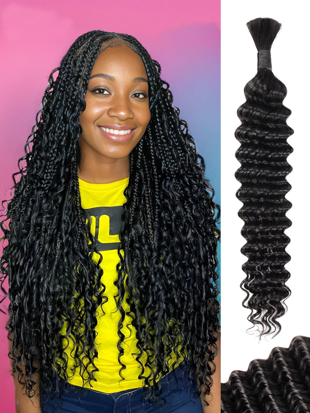 LOLLY HAIR deep-water-wave-18in shows natural texture for easy braiding.